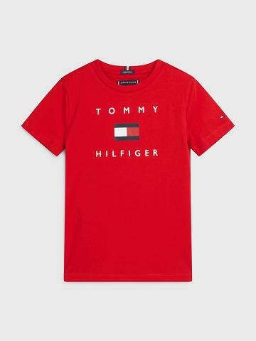 Fiú Tommy Hilfiger Flag Póló Piros | HU 2256TCE